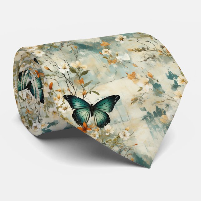 Colourful Vintage Butterflies and Flowers (6) Tie (Rolled)