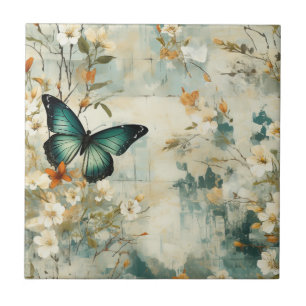 Colourful Vintage Butterflies and Flowers (6) Tile