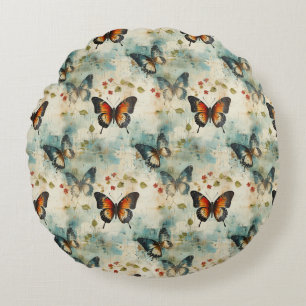 Colourful Vintage Butterflies and Flowers (7) Round Cushion