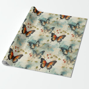 Colourful Vintage Butterflies and Flowers (7) Wrapping Paper