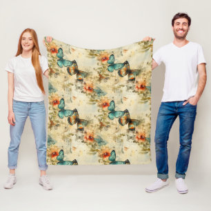 Colourful Vintage Butterflies and Flowers (8) Fleece Blanket