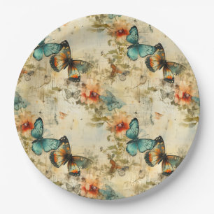 Colourful Vintage Butterflies and Flowers (8) Paper Plate