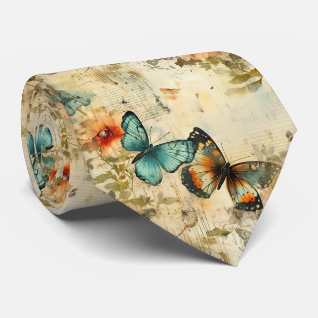 Colourful Vintage Butterflies and Flowers (8) Tie (Rolled)