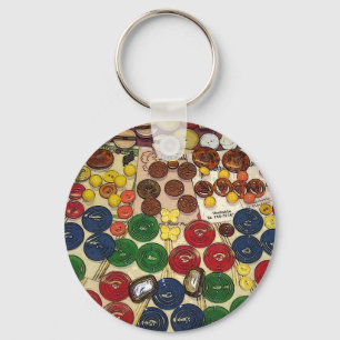 Colourful Vintage Buttons Stylised Key Ring