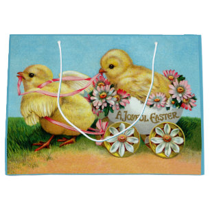 Colourful Vintage Chicks & Flowers Easter Large Gift Bag