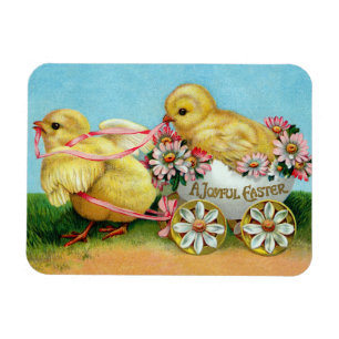Colourful Vintage Chicks & Flowers Easter Magnet