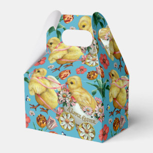 Colourful Vintage Chicks & Flowers Easter Pattern Favour Box