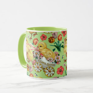 Colourful Vintage Chicks & Flowers Easter Pattern Mug