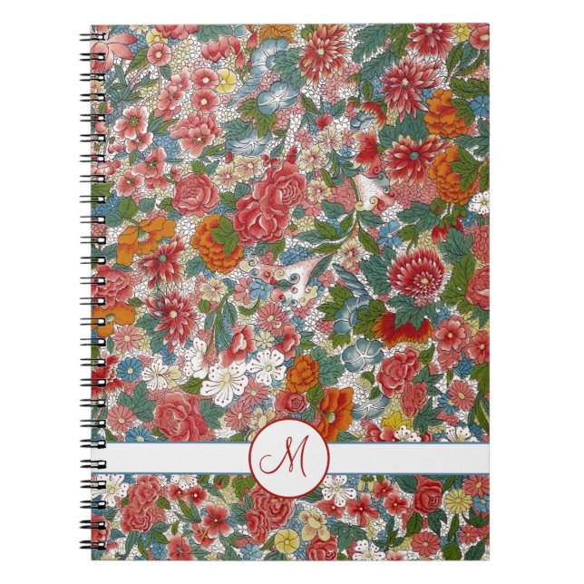Colourful Vintage Chinoiserie Floral Monogram Notebook (Front)