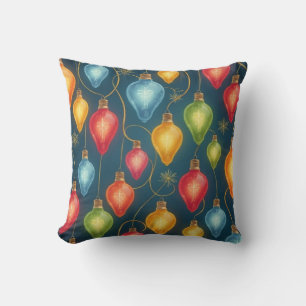 Colourful, vintage Christmas lights decor Cushion