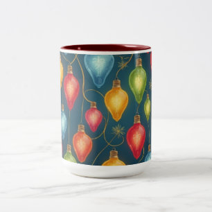 Colourful, vintage Christmas lights decor Two-Tone Coffee Mug
