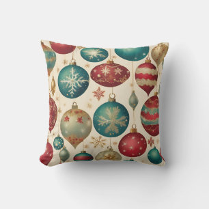 Colourful Vintage Christmas Ornaments  Cushion