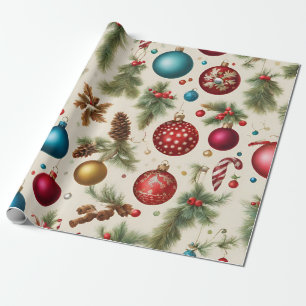 Colourful Vintage Christmas Ornaments  Wrapping Paper