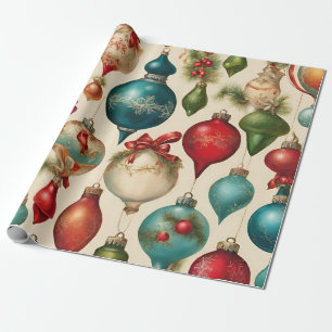 Colourful Vintage Christmas Ornaments Wrapping Paper