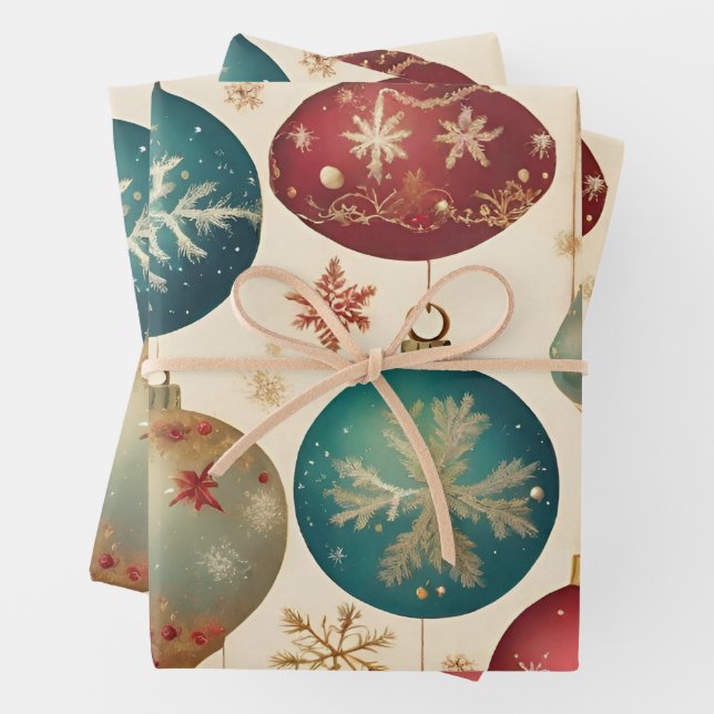 Colourful Vintage Christmas Ornaments  Wrapping Paper Sheet (In situ)