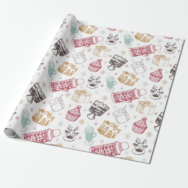 Colourful vintage christmas pattern wrapping paper (Unrolled)