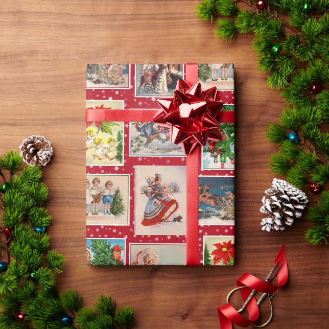 Colourful Vintage Christmas Postcard Wrapping Pape Wrapping Paper (Holiday Gift)