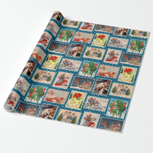Colourful Vintage Christmas Postcard Wrapping Pape Wrapping Paper