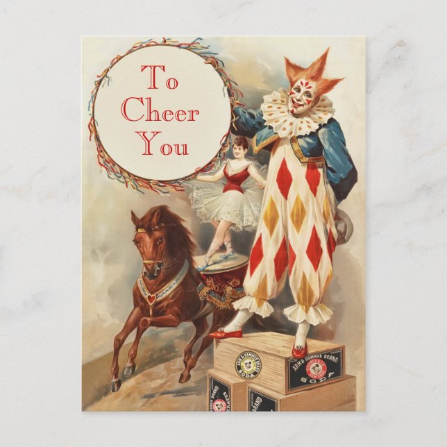 Colourful Vintage Circus Clown Postcard (Front)