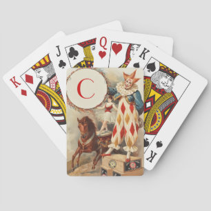 Colourful Vintage Clown Monogram Playing Cards