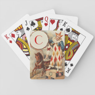 Colourful Vintage Clown Monogram Playing Cards