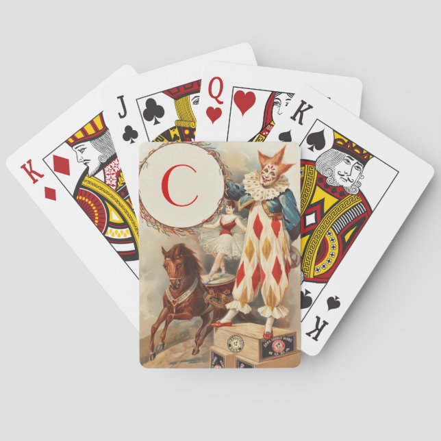 Colourful Vintage Clown Monogram Playing Cards (Back)