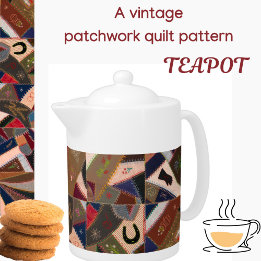 Colourful Vintage Crazy Patchwork Quilt Teapot