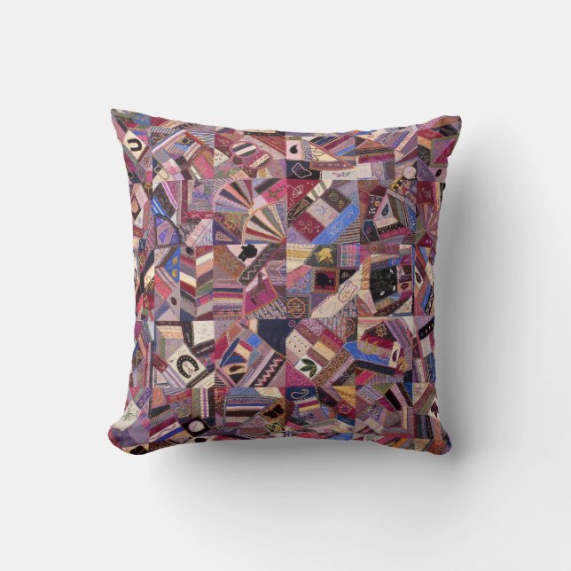Colourful Vintage Crazy Quilt Cushion (Front)