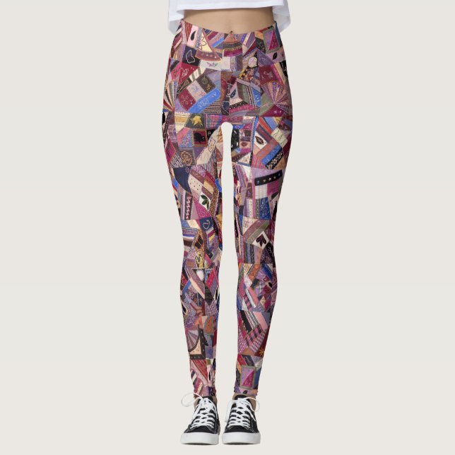 Colourful Vintage Crazy Quilt Leggings (Front)