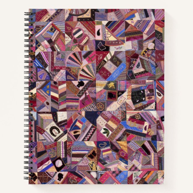 Colourful Vintage Crazy Quilt Notebook (Front)