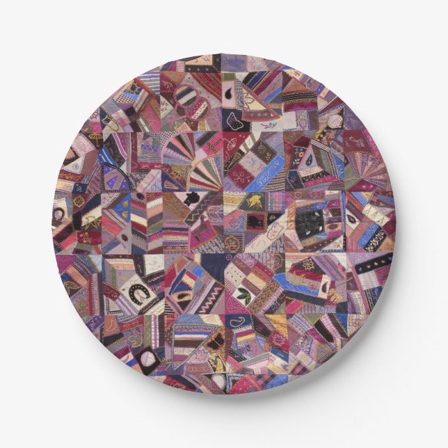 Colourful Vintage Crazy Quilt Paper Plate (Front)