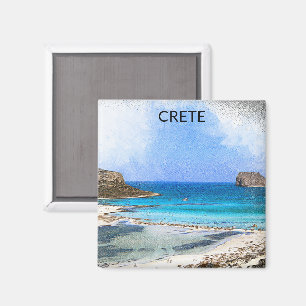 Colourful Vintage Crete Greece Painting Magnet