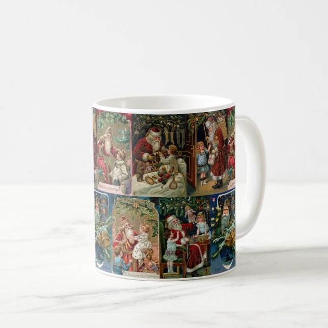Colourful Vintage Father Christmas Collage Coffee Mug (Front Right)