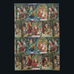 Colourful Vintage Father Christmas Collage Tea Towel<br><div class="desc">Colourful vintage repeating holiday pattern featuring collage of restored Victorian greeting card illustrations depicting festive scenes of Father Christmas.</div>