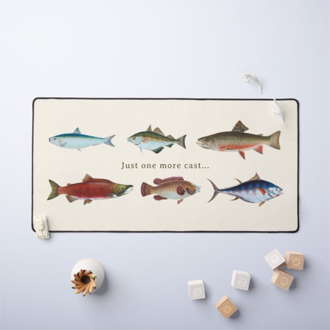 Colourful Vintage Fish Illustration Desk Mat (Kids Table)