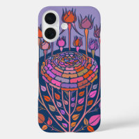 Colourful Vintage Floral Art in Purple and Blue