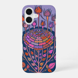 Colourful Vintage Floral Art in Purple and Blue iPhone 16 Case