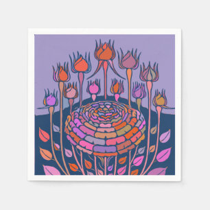 Colourful Vintage Floral Art in Purple and Blue Napkin