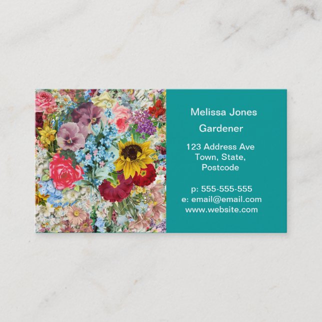Colourful Vintage Floral Business Card (Front)