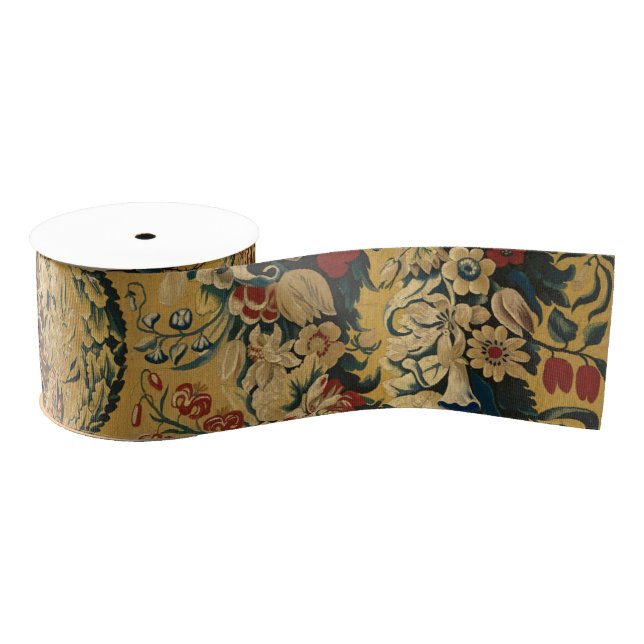 Colourful Vintage Floral Carpet Pattern Grosgrain Ribbon (Spool)