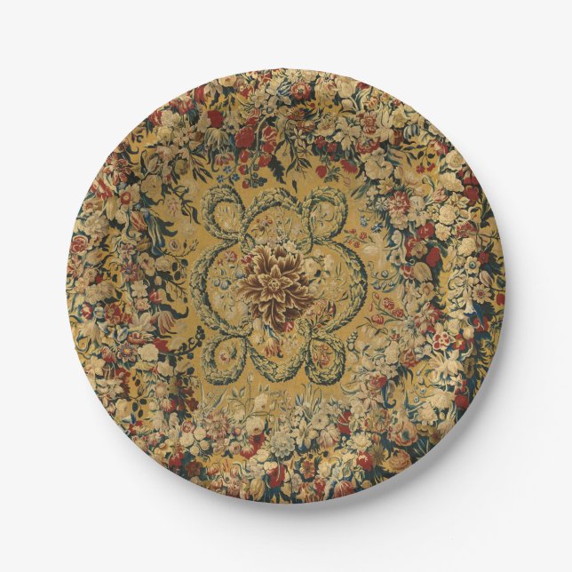 Colourful Vintage Floral Carpet Pattern Paper Plate (Front)