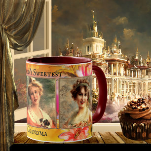 Colourful Vintage Floral Grandma Custom Photo Mug