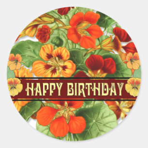 Colourful Vintage Floral Happy Birthday Classic Round Sticker