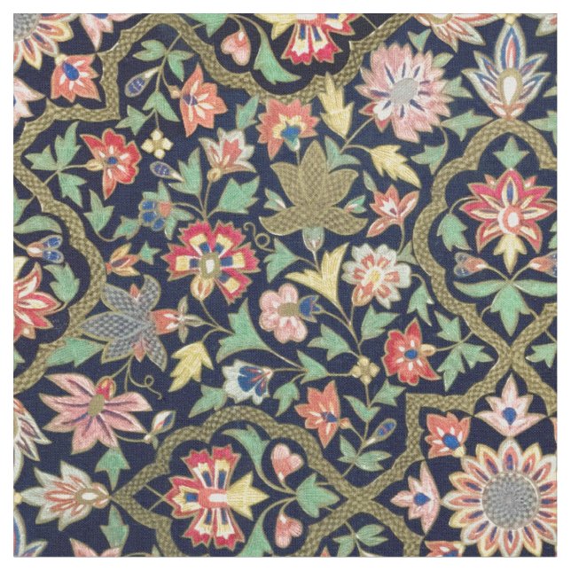 Colourful Vintage Floral Indian Mandala Pattern Fabric (Close Up)