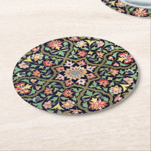 Colourful Vintage Floral Indian Mandala Pattern  Round Paper Coaster