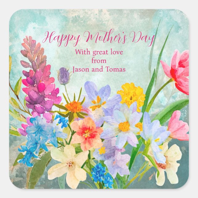  Colourful Vintage Floral Mother's Day Square Sticker (Front)