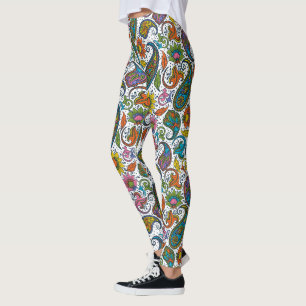 Colourful vintage floral paisley pattern leggings