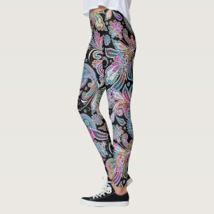 Colourful vintage floral paisley pattern leggings