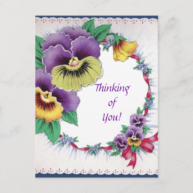 Colourful Vintage Floral Pansy Postcard (Front)