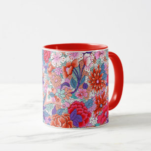 Colourful vintage floral pattern mug